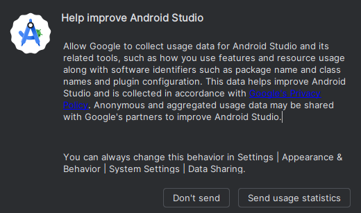 Tela de compartilhamento do Android Studio