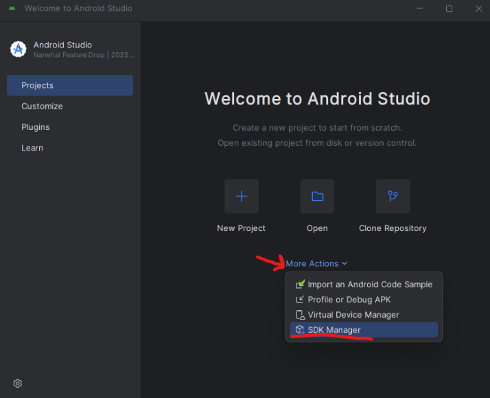 SDK Manager para ambiente React Native Expo