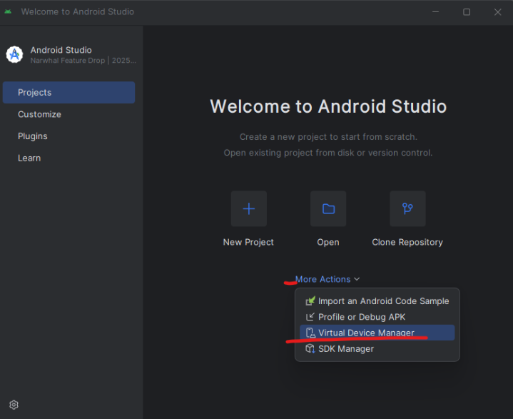 Virtual Device Manager para ambiente React Native Expo