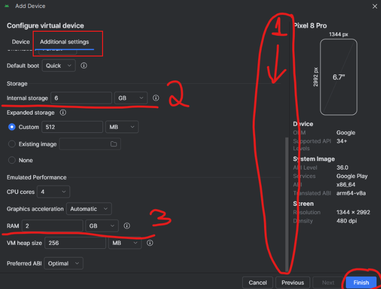 Configurações do emulador para ambiente React Native Expo