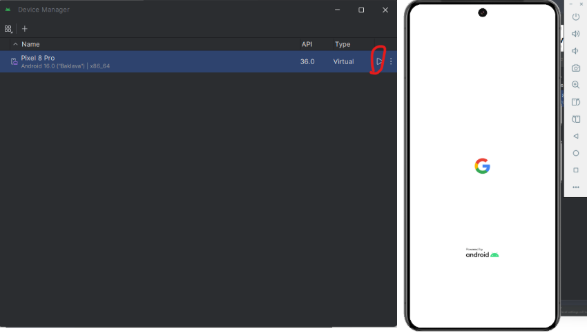 Inicializando emulador para ambiente React Native Expo