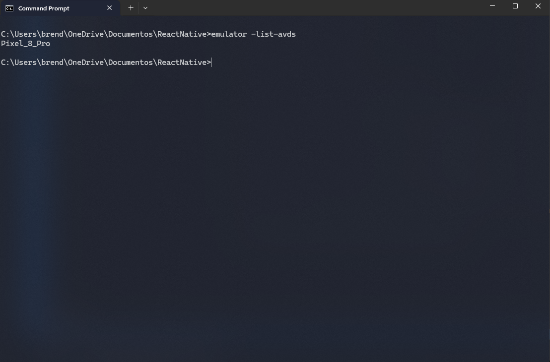Listando emuladores para ambiente React Native Expo